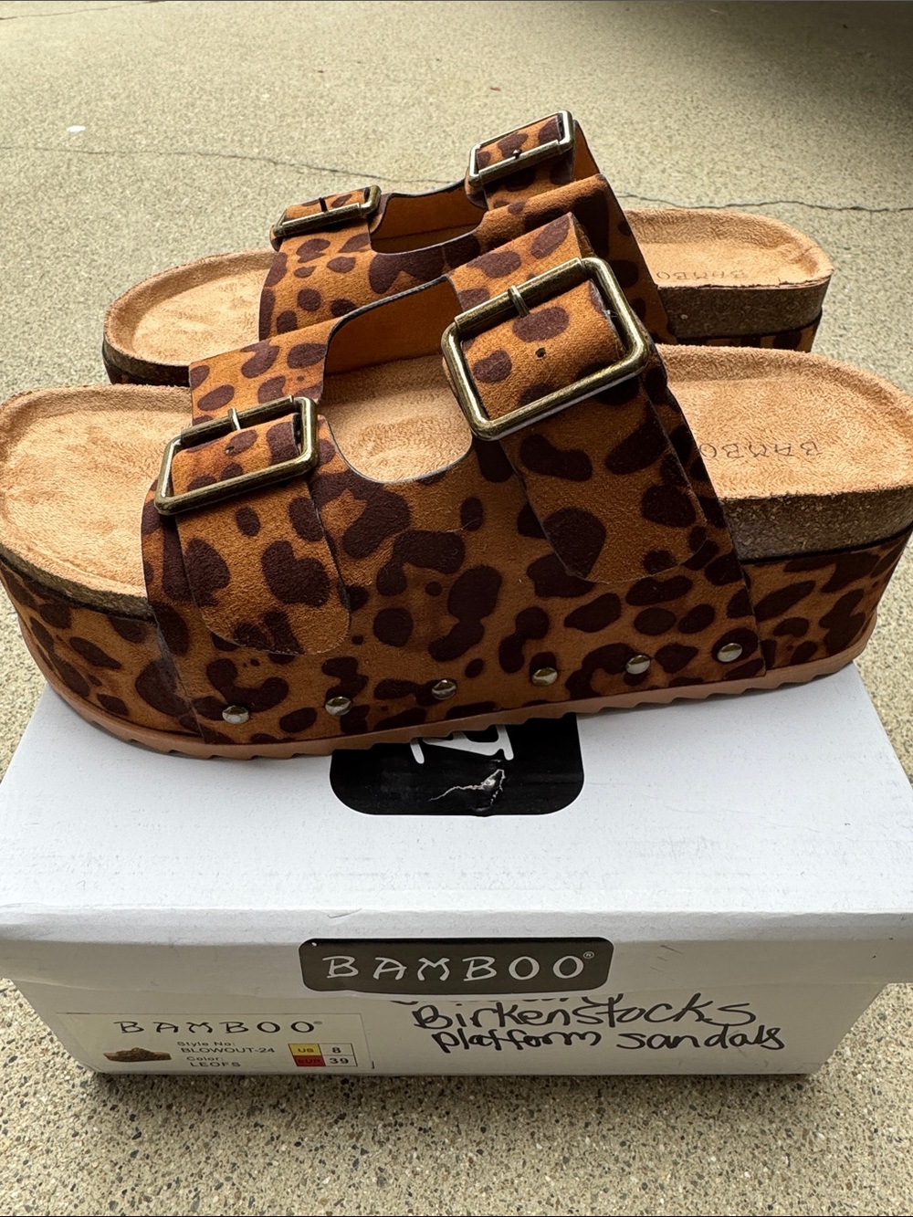 BAMBOO Leopard Print Double-Buckle Platform Sandals